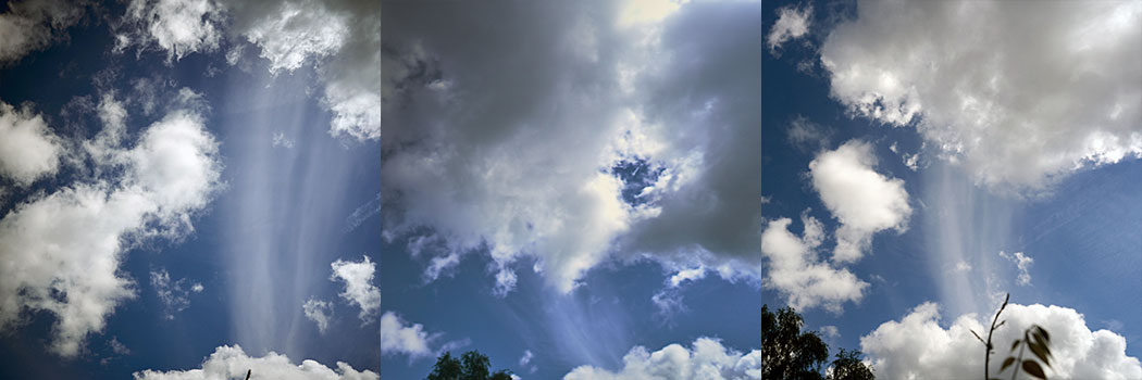 3 pictures of floating clouds in blue sky - title: Loose Clouds